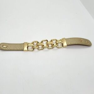Gold Tone Link Leather Band Bracelet‎ Guang Tong